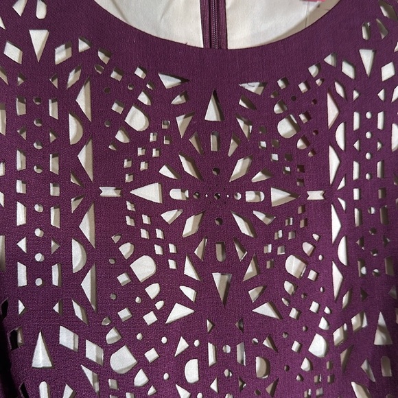 Catherine Malandrino Deep Plum Cabernet Purple Lace Laser Cut Pencil Dress sz 2 - Picture 16 of 16